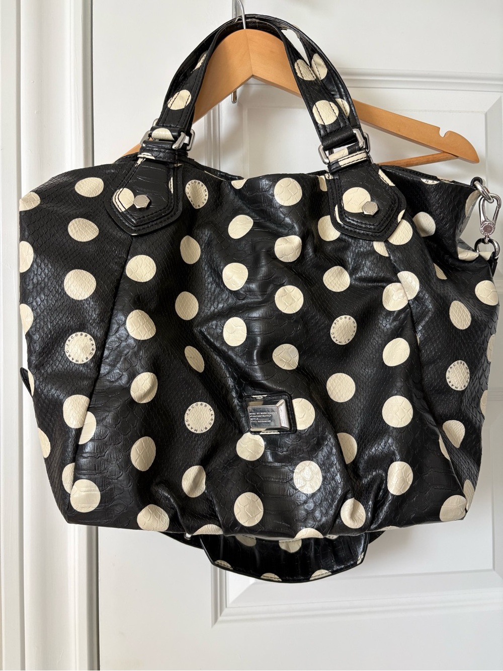 Marc Jacobs Black Tote with Cream Polka Dots